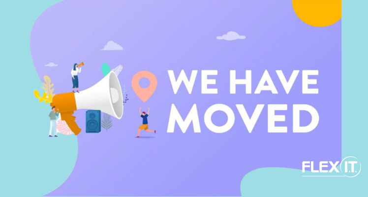 A cartoon image that says 'we have moved' with moving-related icons