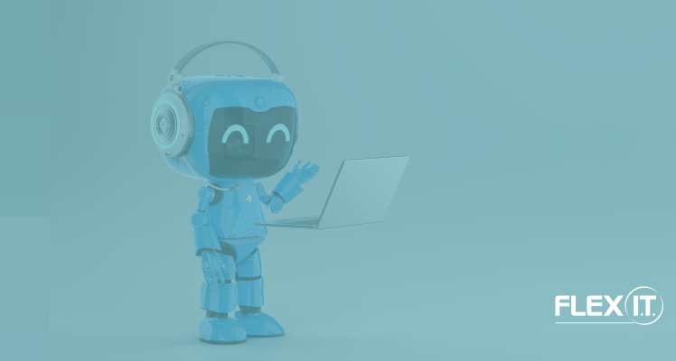 a chatbot standing in front of a floating laptop