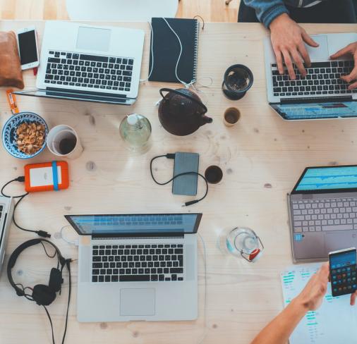 Set of laptops on table